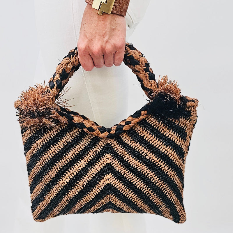 Mila Black and Natural Raffia Tote