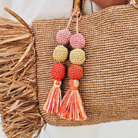 Pastel Pink and Yellow Ball Raffia Bag Charm