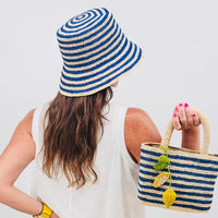 Blue and Hay Striped Beau Raffia Bucket Hat