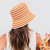 Orange and Hay Striped Beau Raffia Bucket Hat