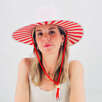 Baldiz White Sun Hat with Red Stripes