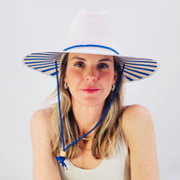 Baldiz White Sun Hat with Blue Stripes