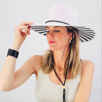 Baldiz White Sun Hat with Black Stripes