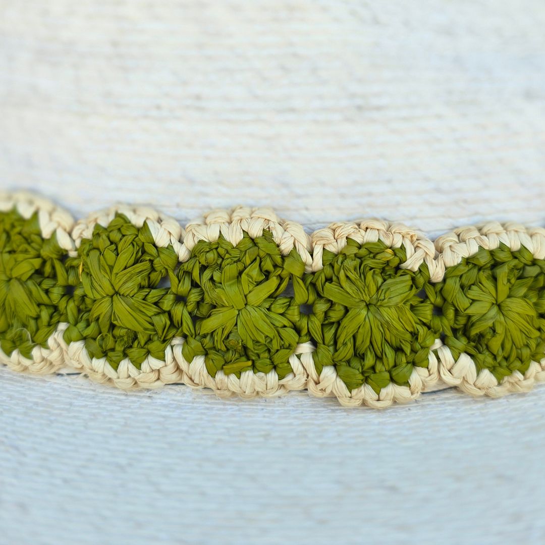 Baldiz Eggshell Palm Hat with Olive Raffia Band