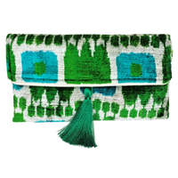 Blue and Green Lily Tassel Clutch