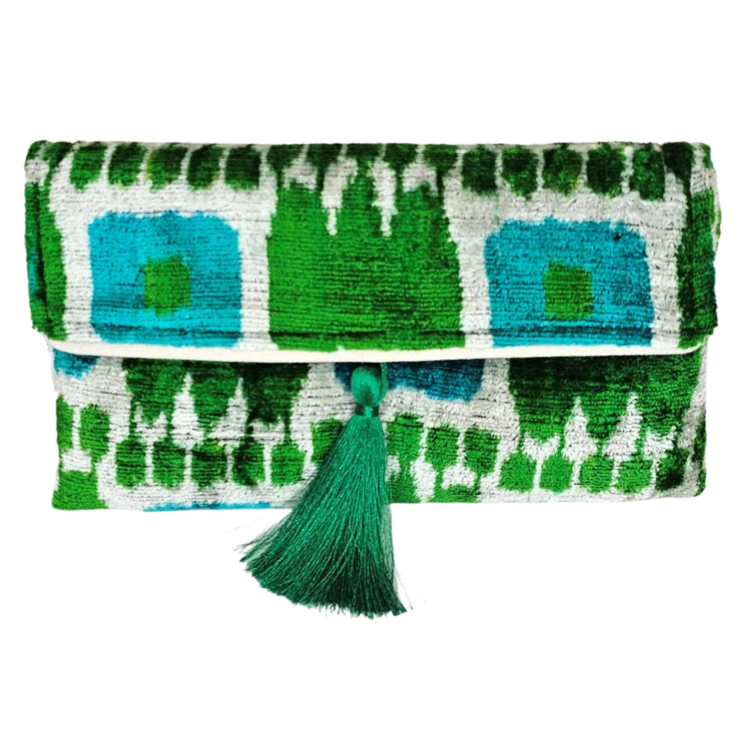 Blue and Green Lily Tassel Clutch