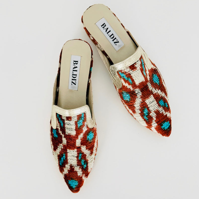 Brown and Blue Patterned Amelia Slide