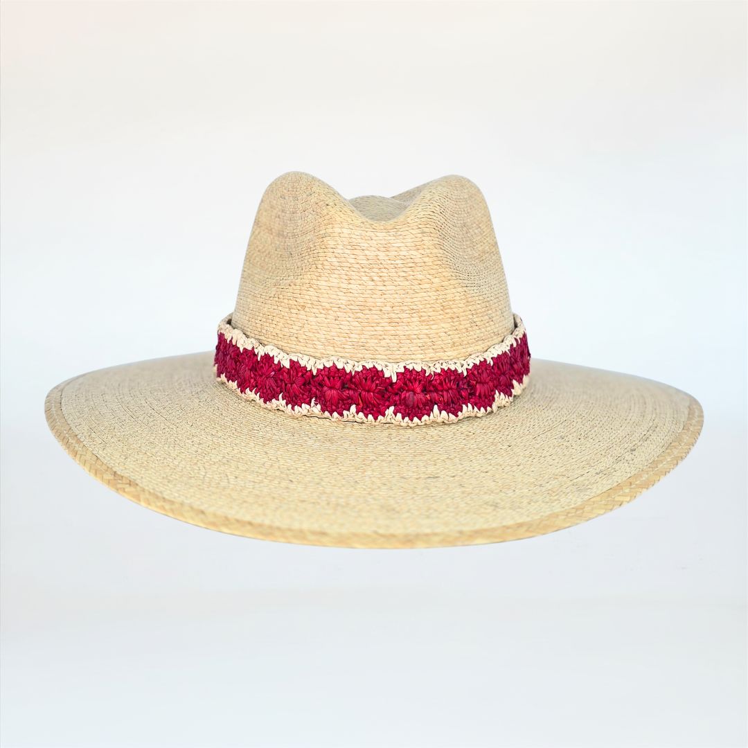 Baldiz Sand Palm Hat with Red Raffia Band