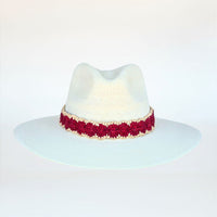 Baldiz Eggshell Palm Hat with Red Raffia Band