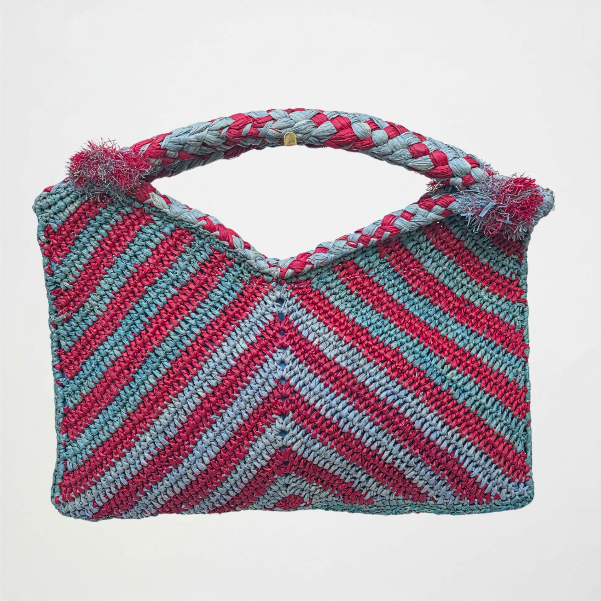 Mila French Blue and Red Raffia Tote