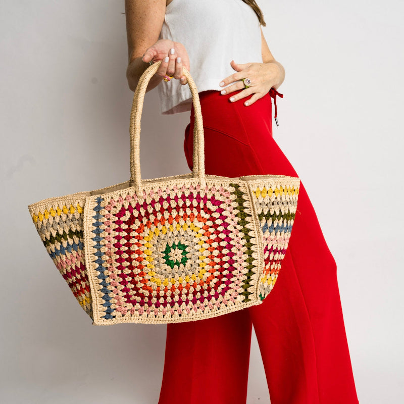 Rainbow Camilla Raffia Bag