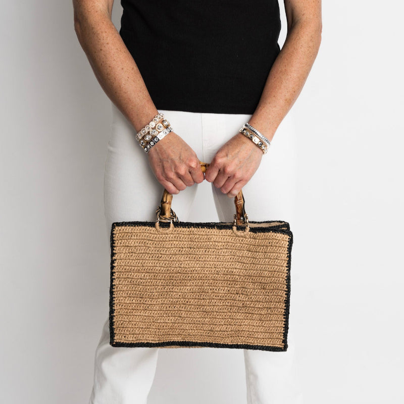 Tan and Black Piper Bamboo Bag