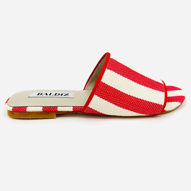 Red Herringbone Canvas Kat Slide
