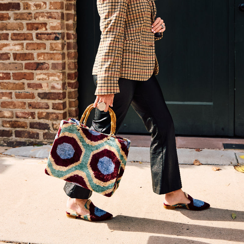 Maroon and Blue Dot Small Avery Bamboo Bag