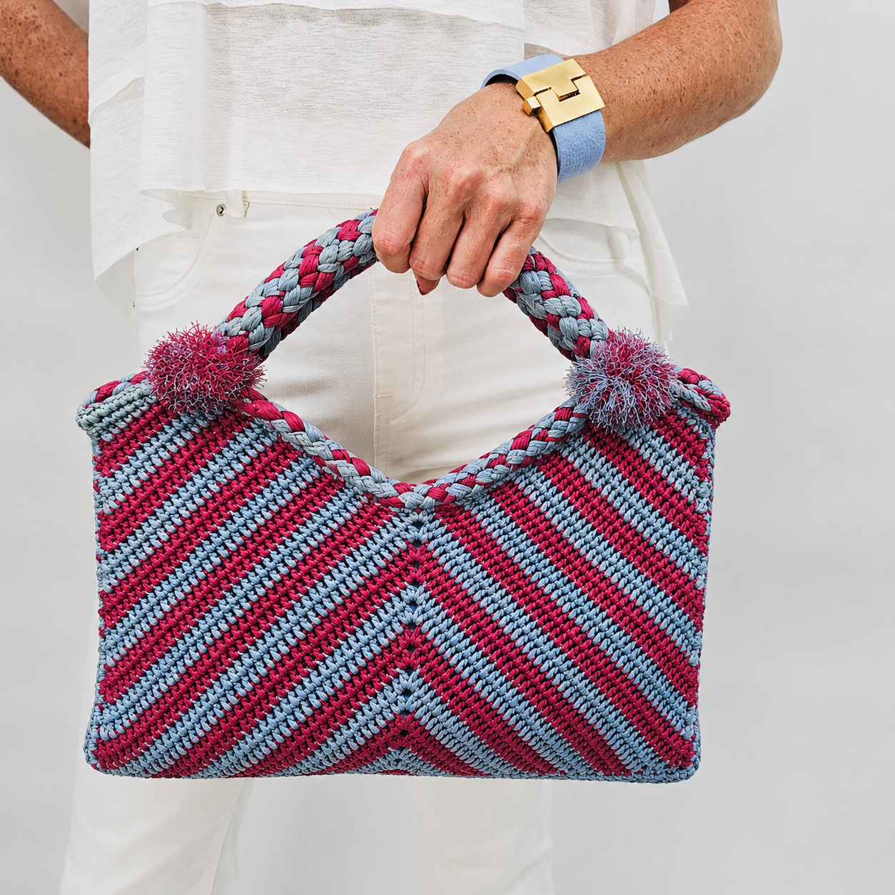 Mila French Blue and Red Raffia Tote