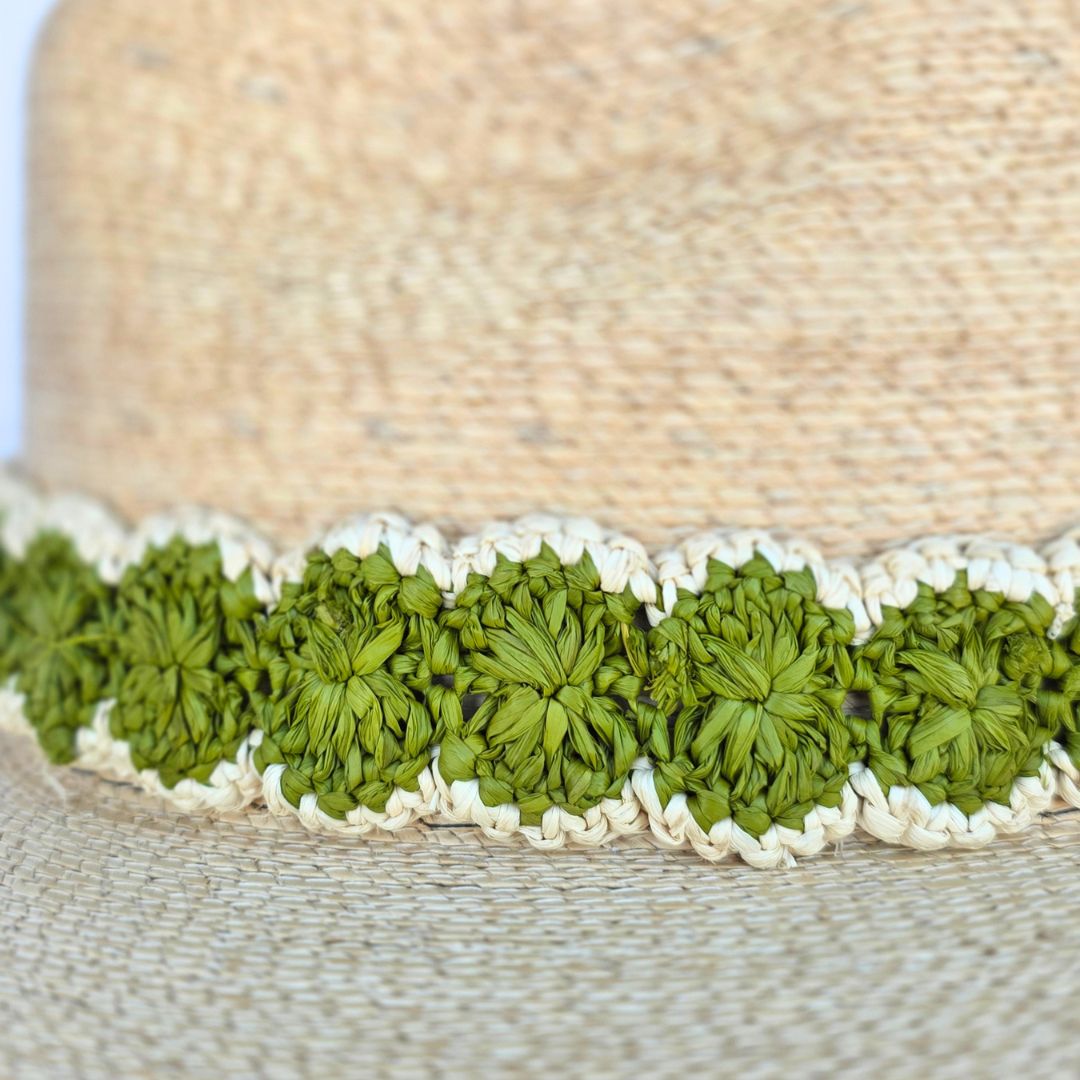Baldiz Sand Palm Hat with Olive Raffia Band