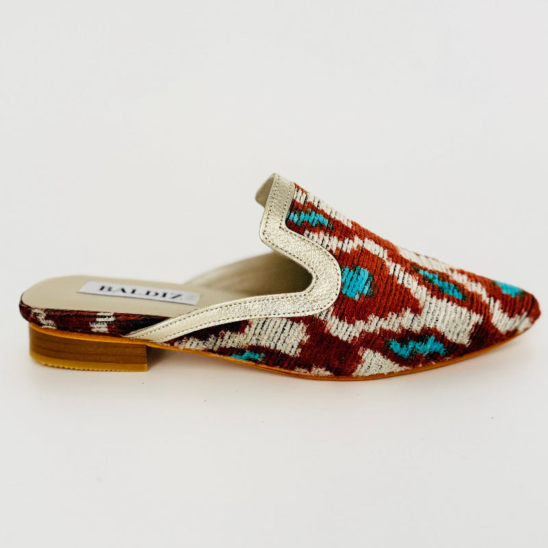 Brown and Blue Patterned Amelia Slide