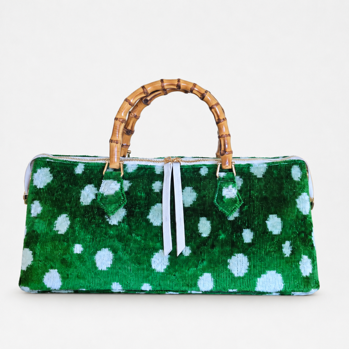 Emerald Green and White Polka Dot Goldie Bamboo Bag