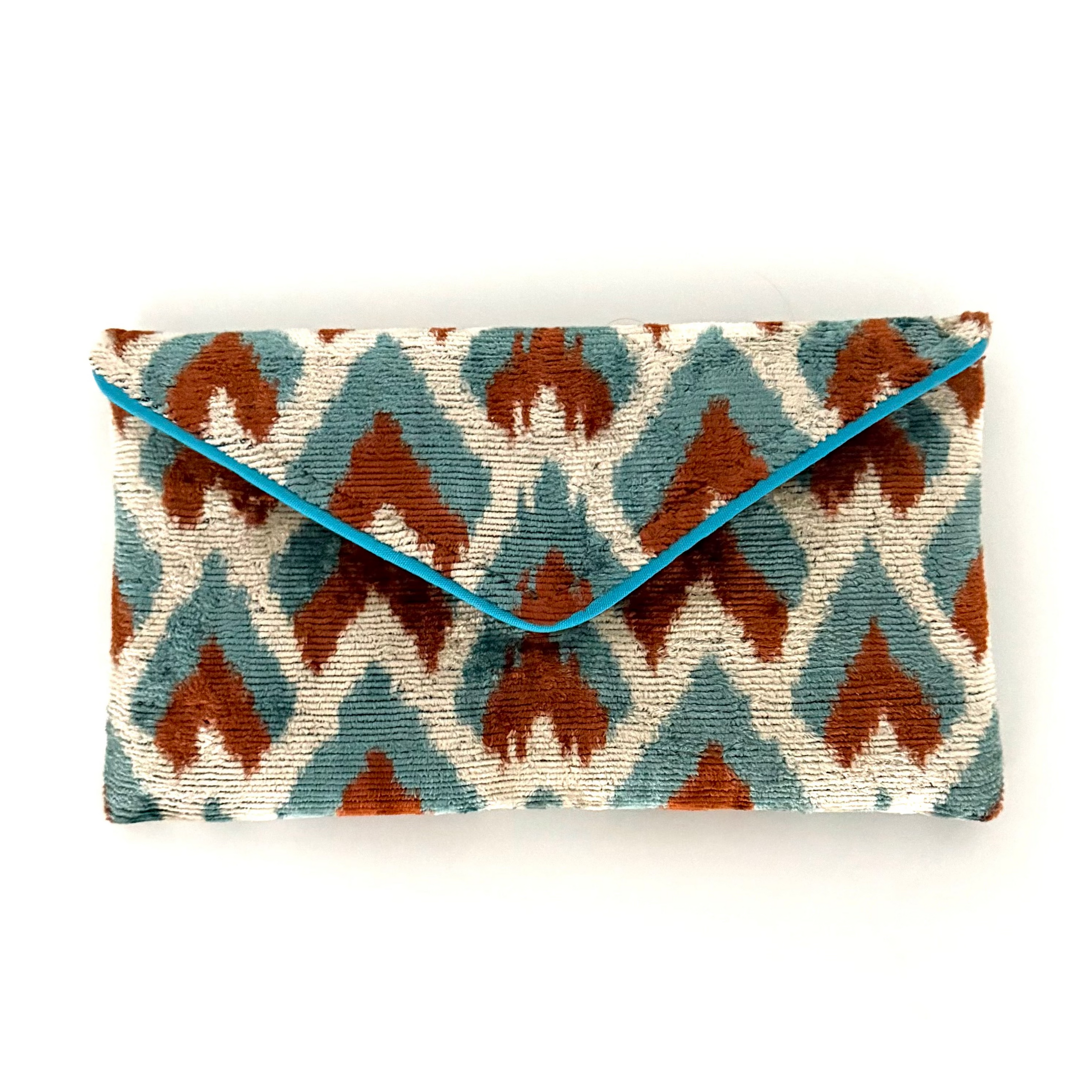 Blue and Caramel Patterned Lily Envelope Clutch