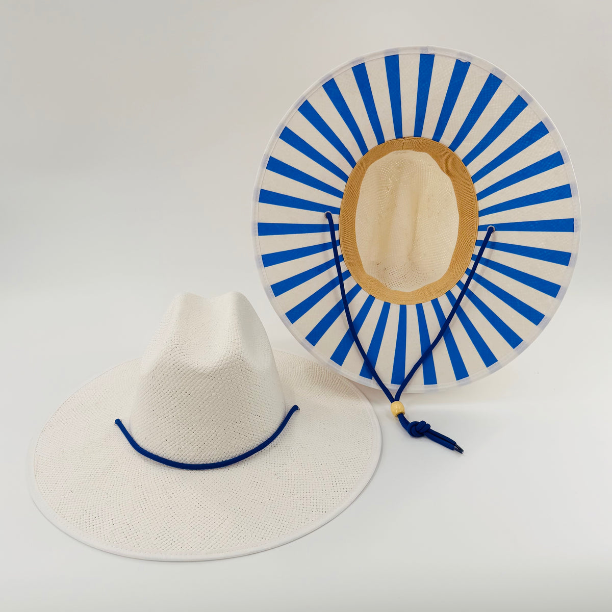 Baldiz White Sun Hat with Blue and White Stripes