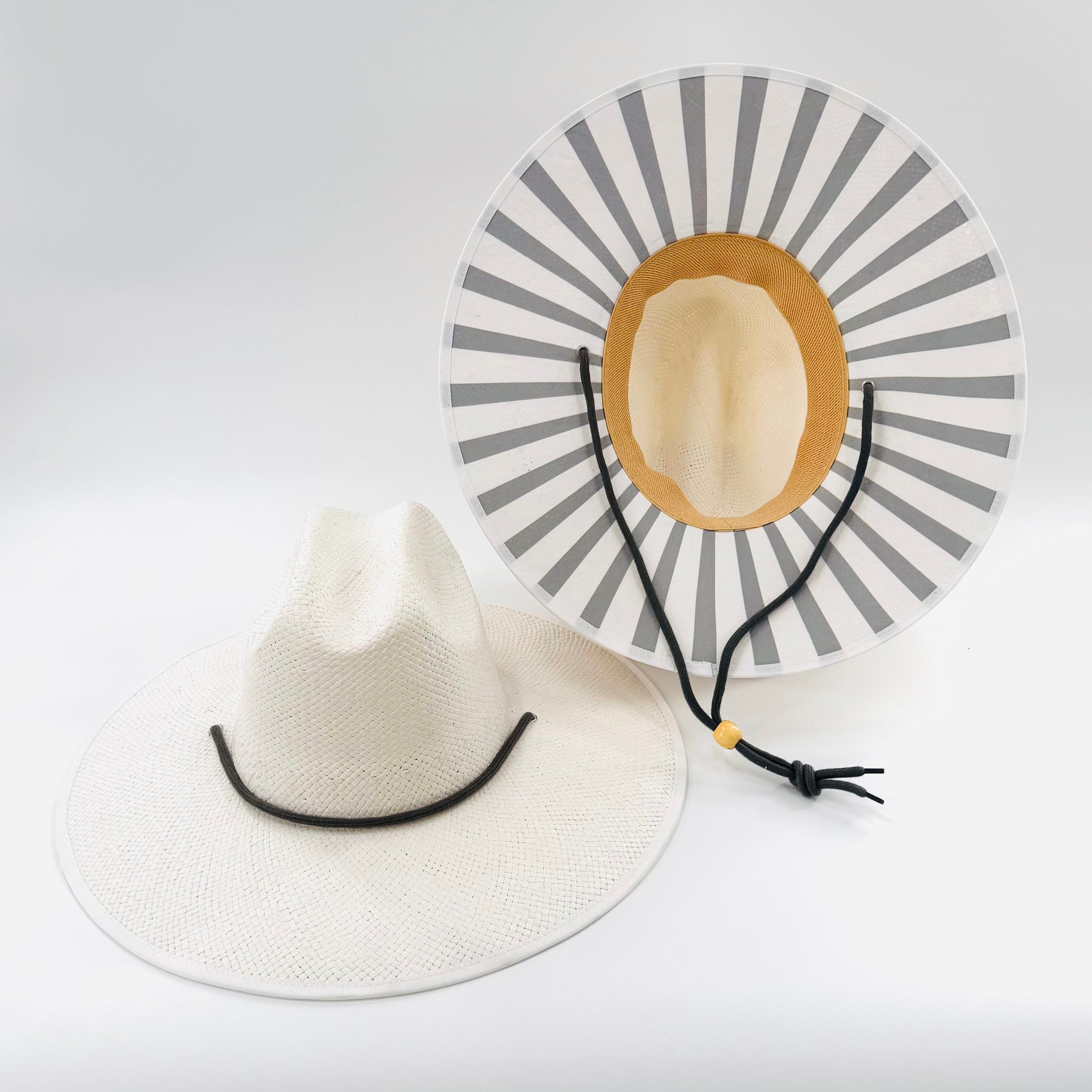 Baldiz White Sun Hat with Grey Stripes