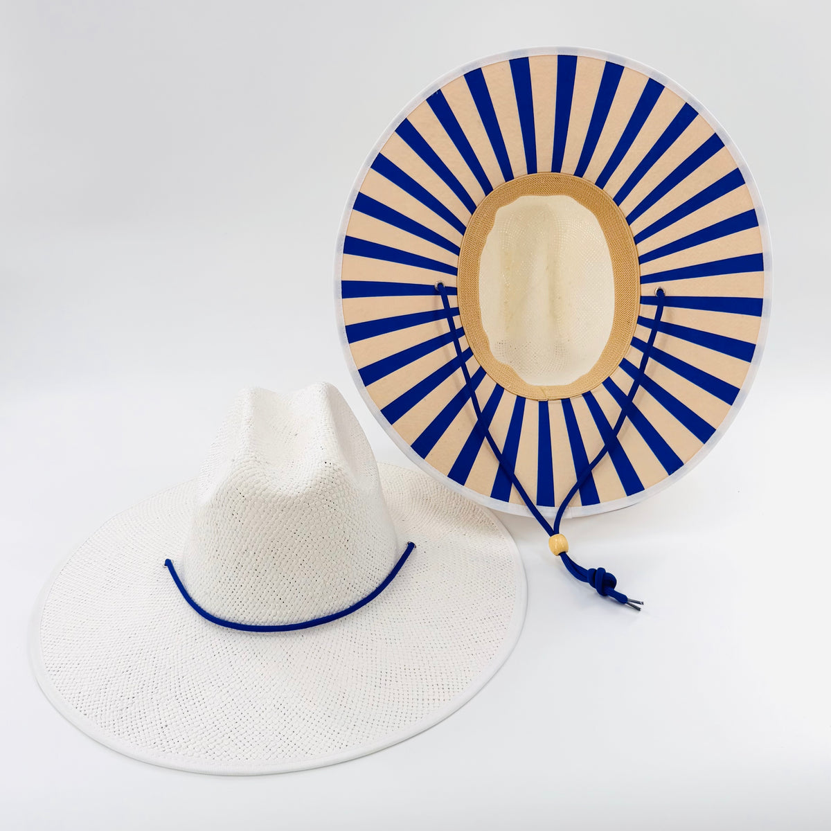 Baldiz White Sun Hat with Blue Stripes