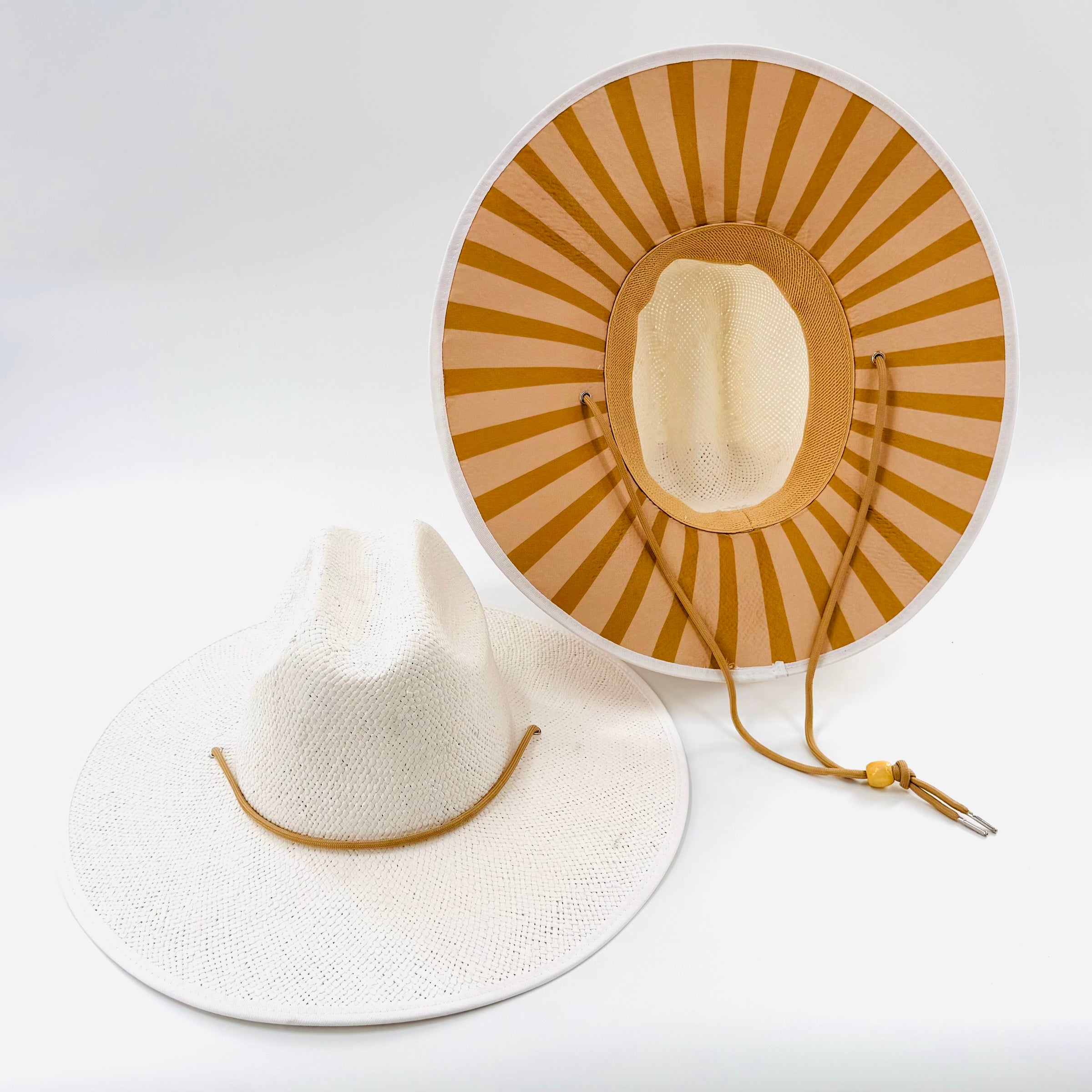 Baldiz White Sun Hat with Tan Stripes