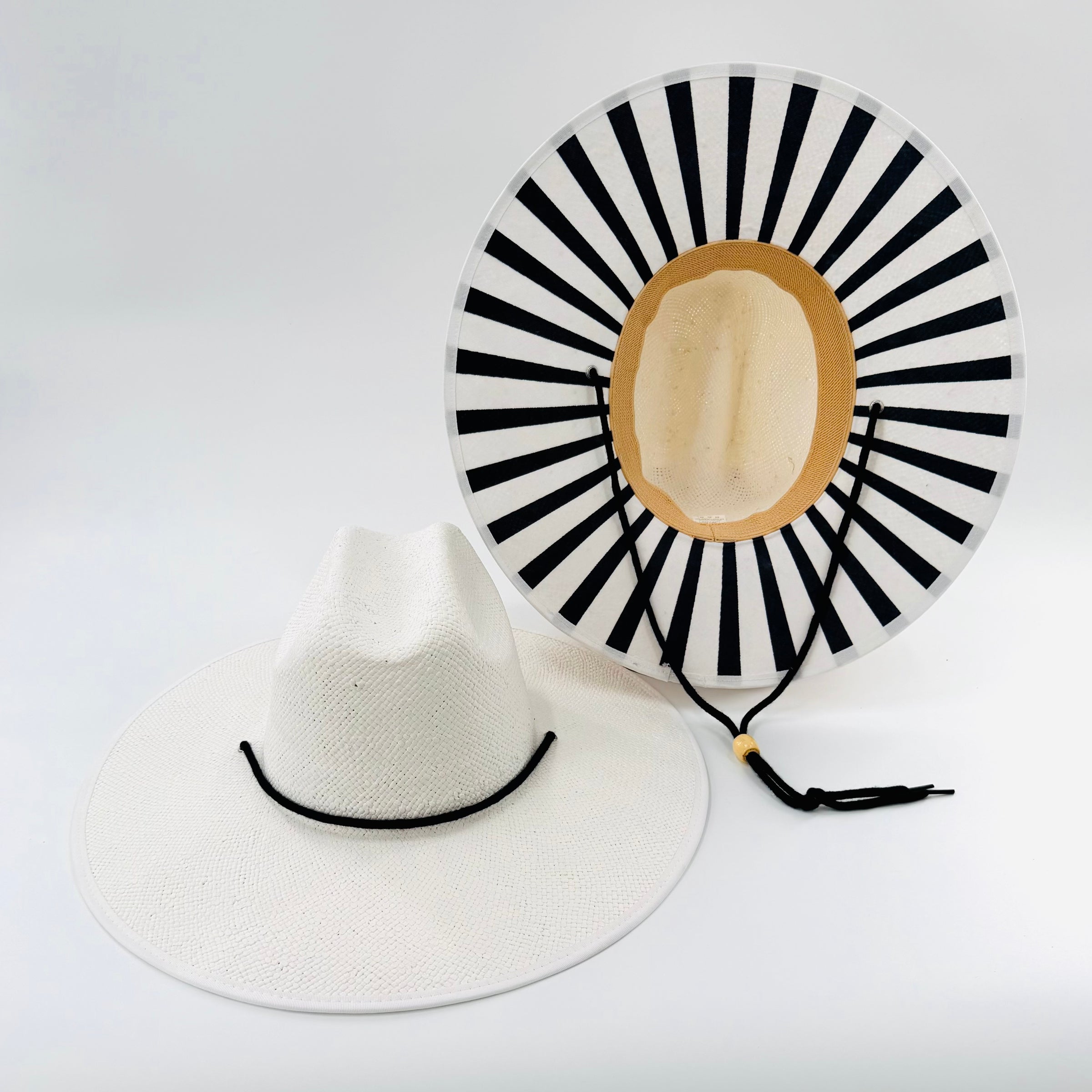 Baldiz White Sun Hat with Black Stripes