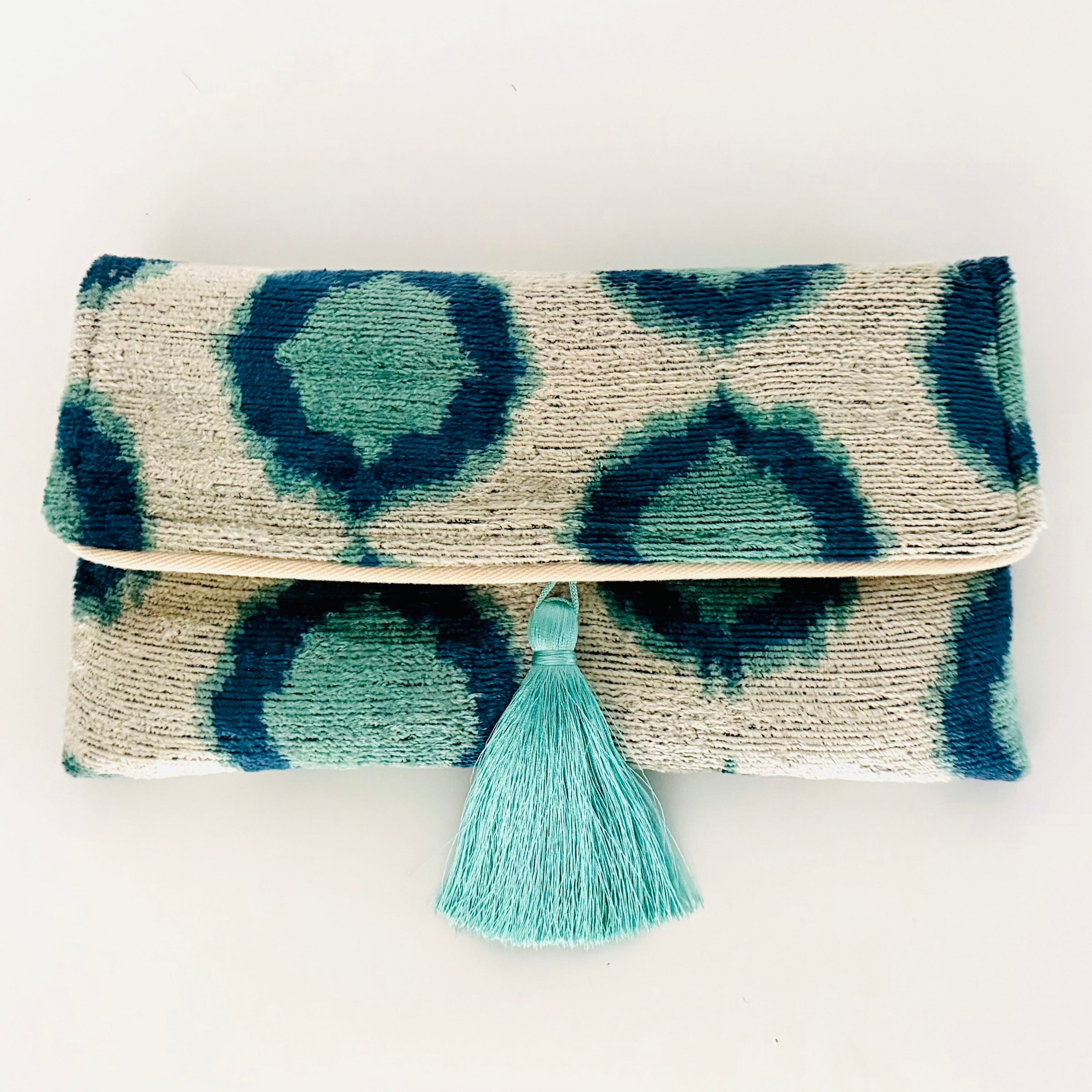 Blue Dot Lily Tassel Clutch