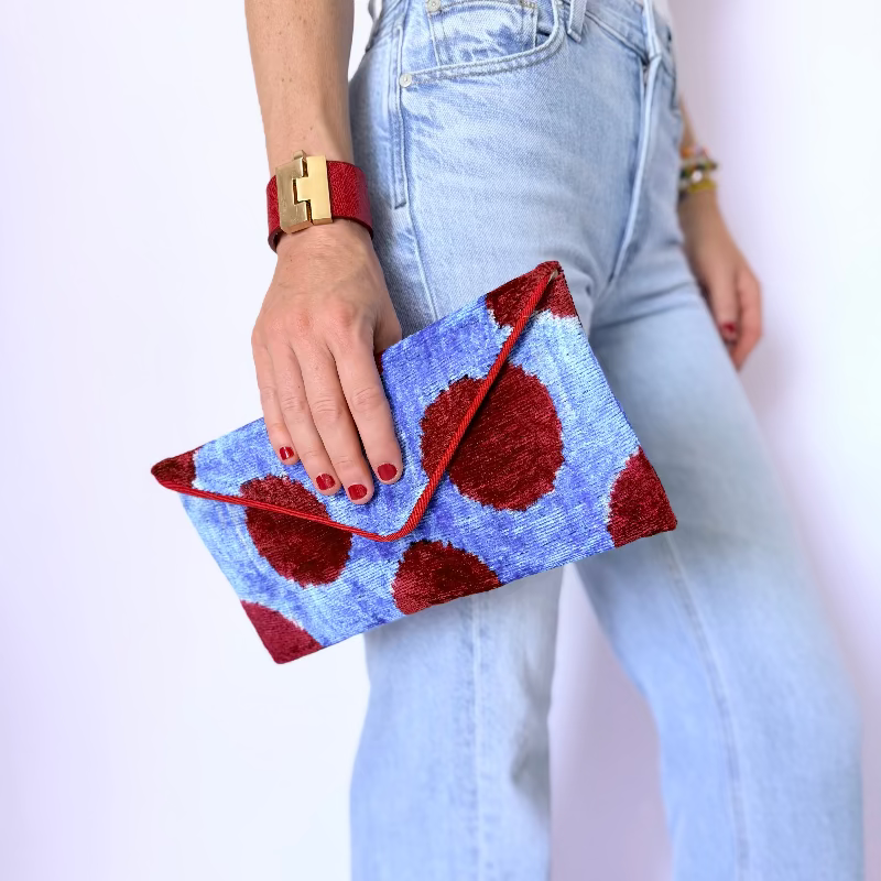 Blue with Red Dots Lily Envelope Clutch