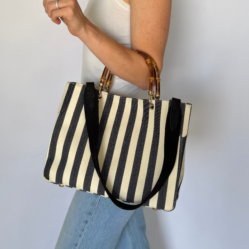 Black Herringbone Canvas Small Avery Bag
