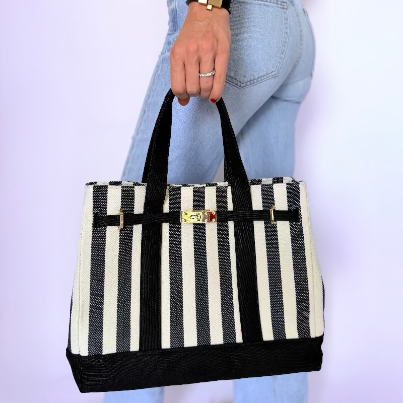 Black Herringbone Canvas Jane Bag
