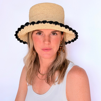Hay with Black Scallop Beau Raffia Bucket Hat