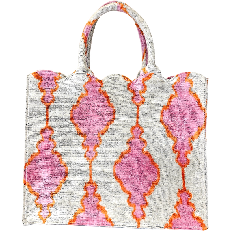 Pink and White Hazel Scalloped Tote