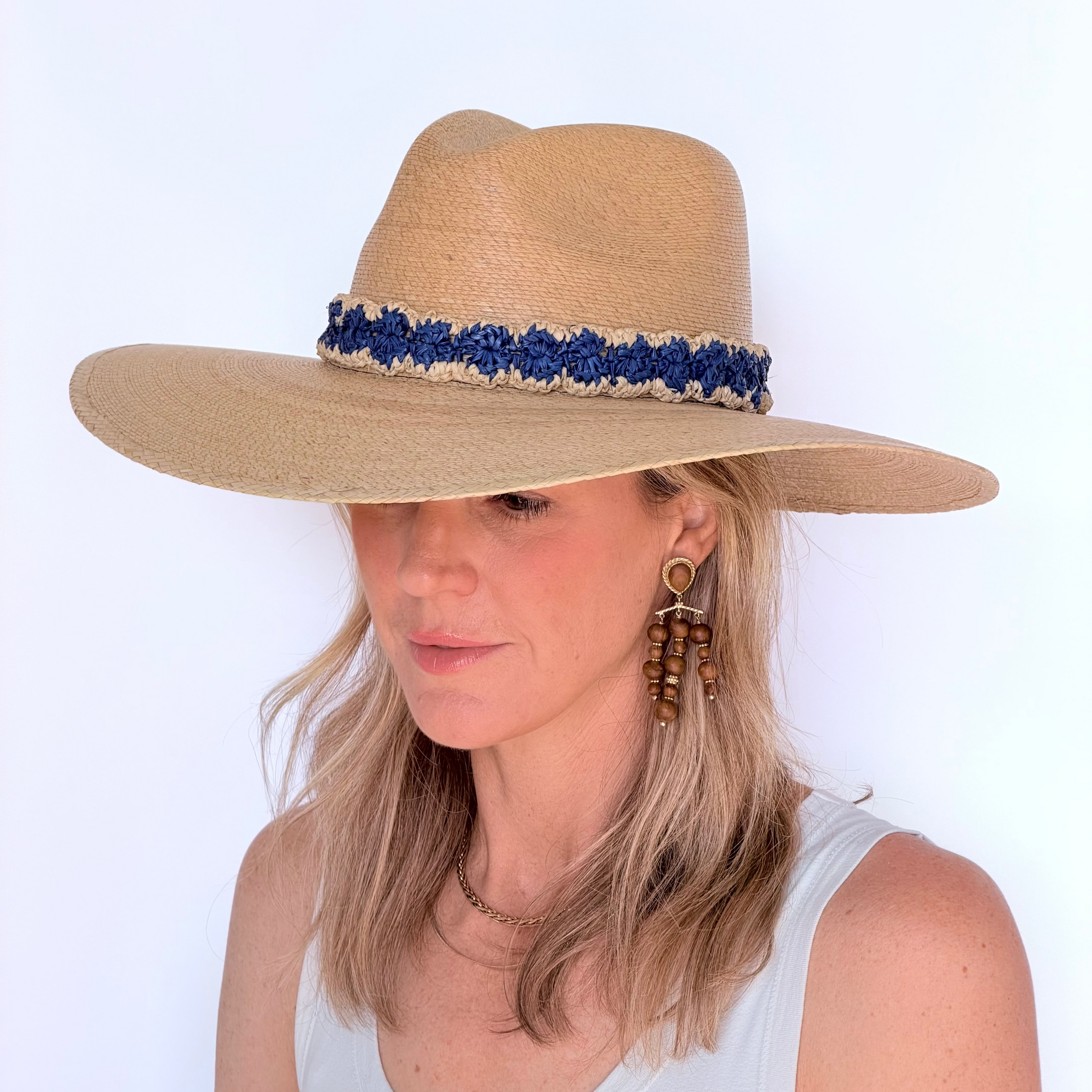 Baldiz Sand Palm Hat with Blue Raffia Band