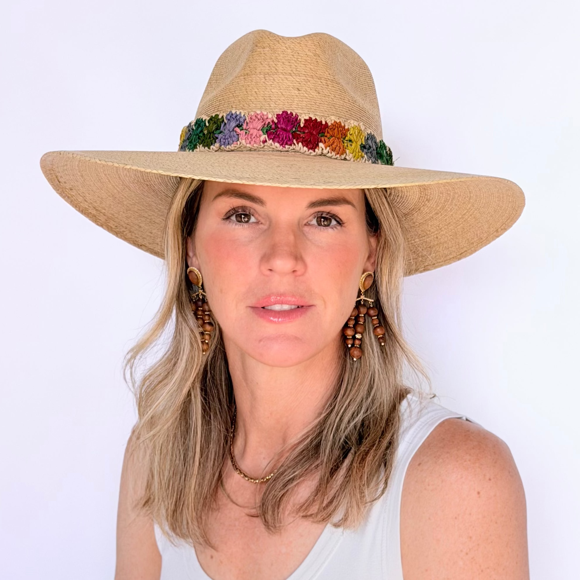 Baldiz Palm Hat with Rainbow Raffia Band