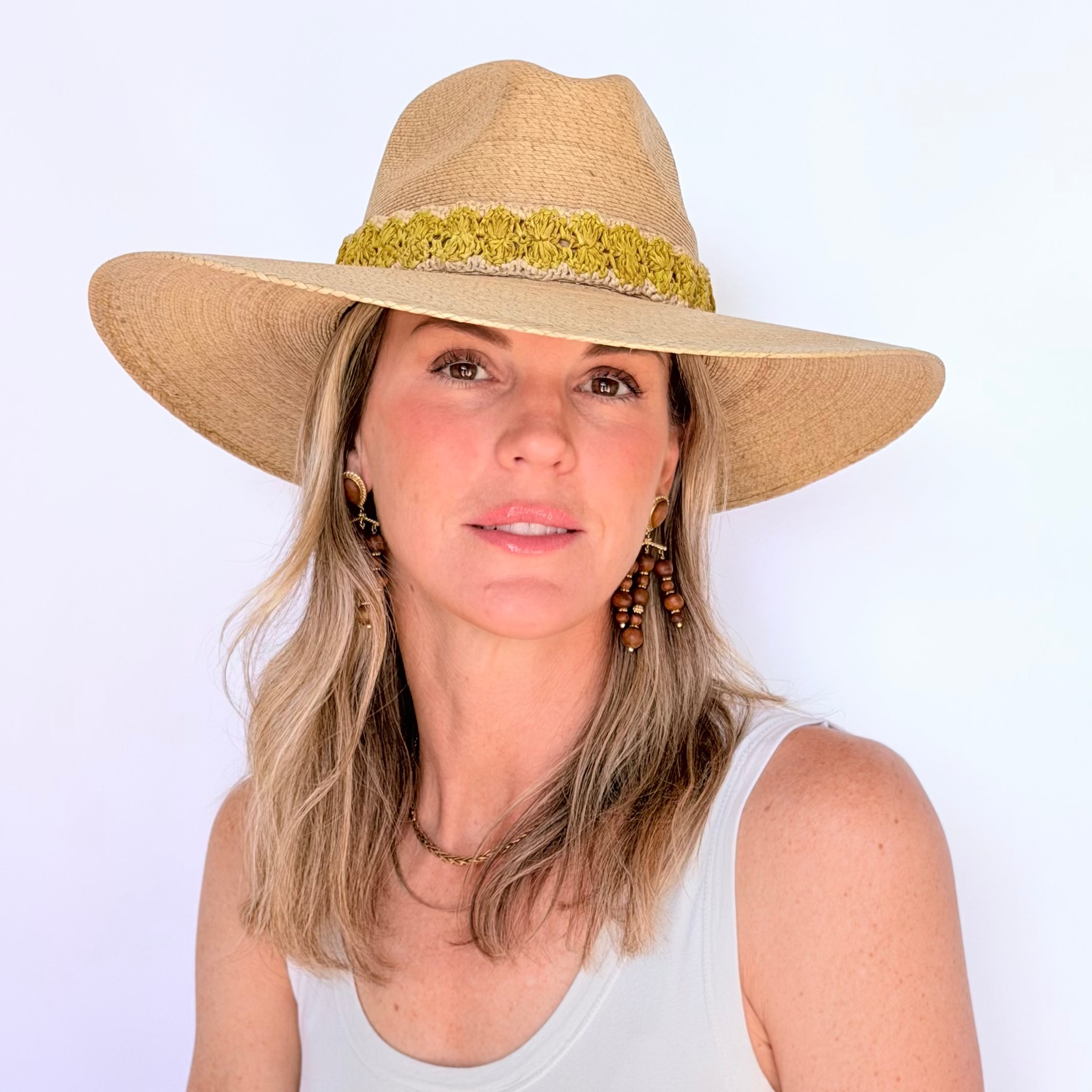 Baldiz Sand Palm Hat with Yellow Raffia Band