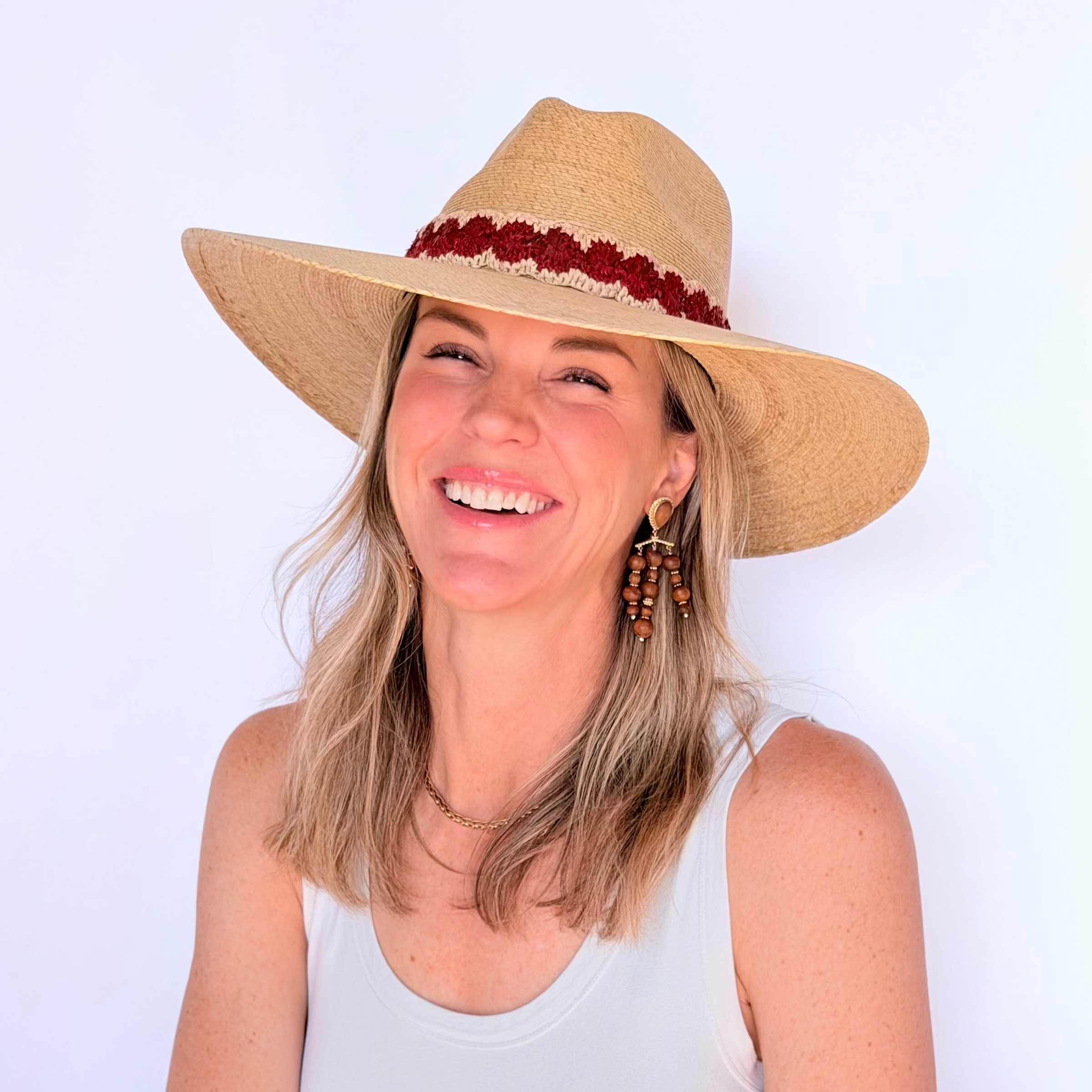 Baldiz Sand Palm Hat with Red Raffia Band