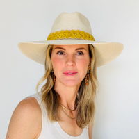 Baldiz Eggshell Palm Hat with Yellow Raffia Band