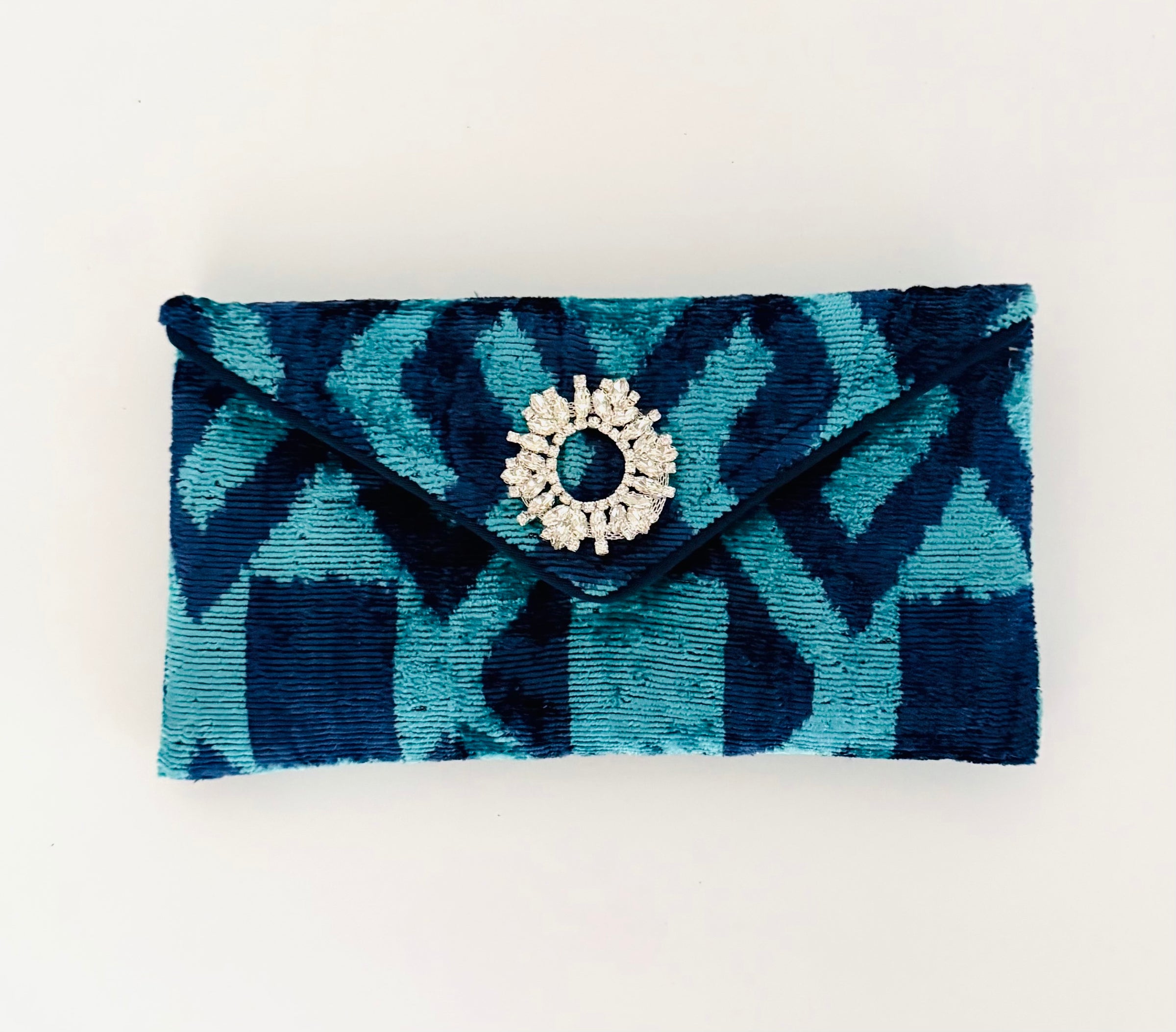 Blue and Navy Patterned Lily Cocktail Clutch