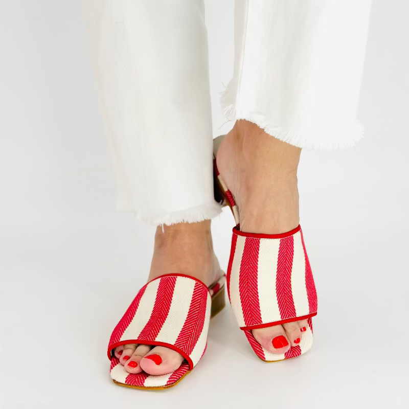Red Herringbone Canvas Millie Slide