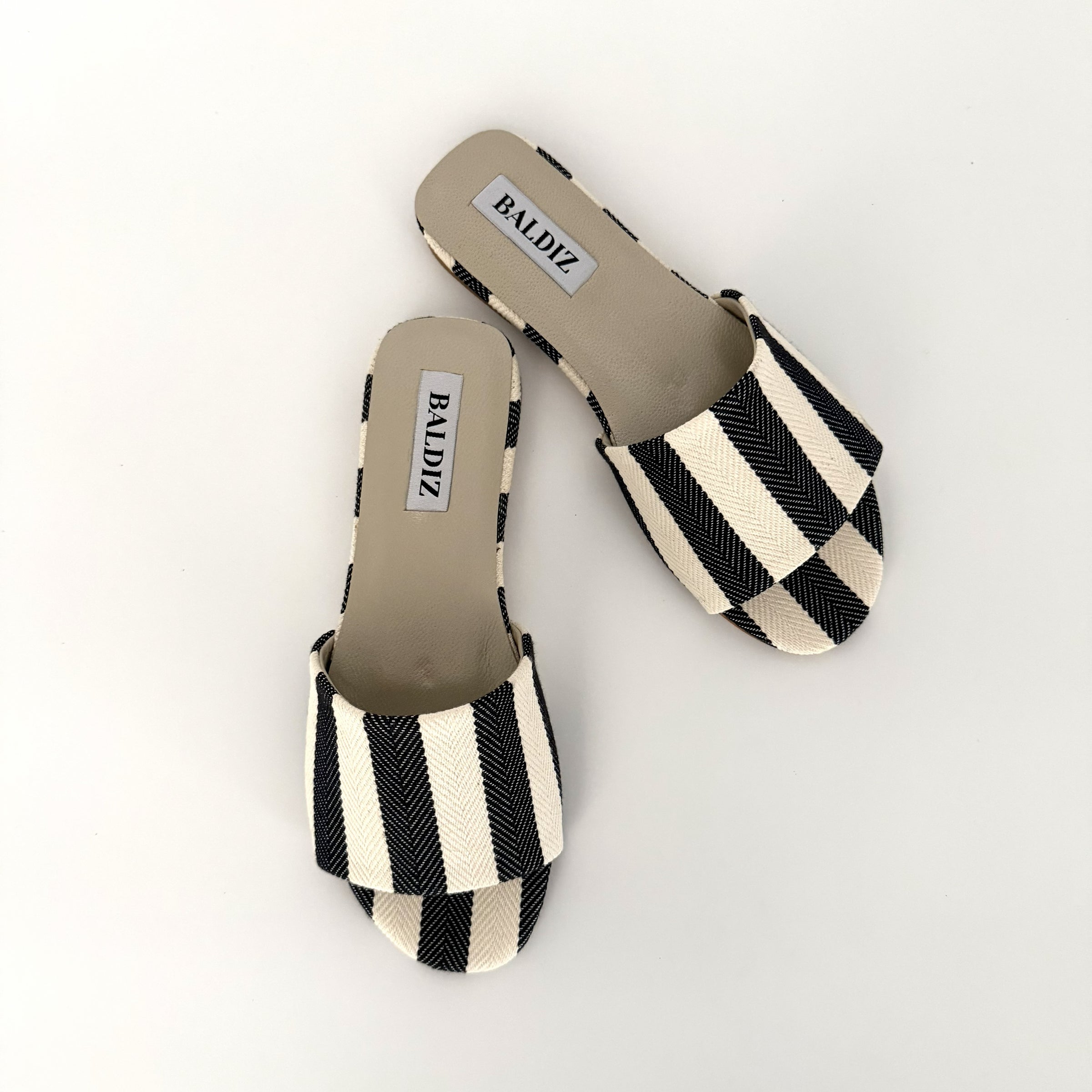 Black Herringbone Canvas Kat Slide