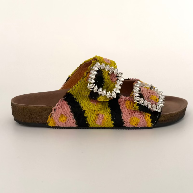 Hot Pink with Black and Neon Yellow Pattern Willow Slides