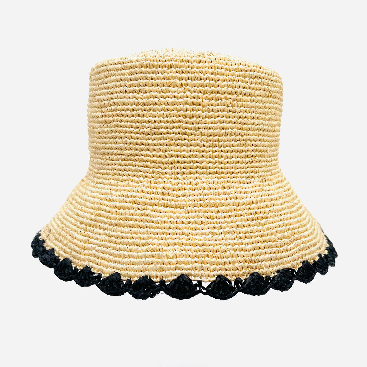 Hay with Black Scallop Beau Raffia Bucket Hat