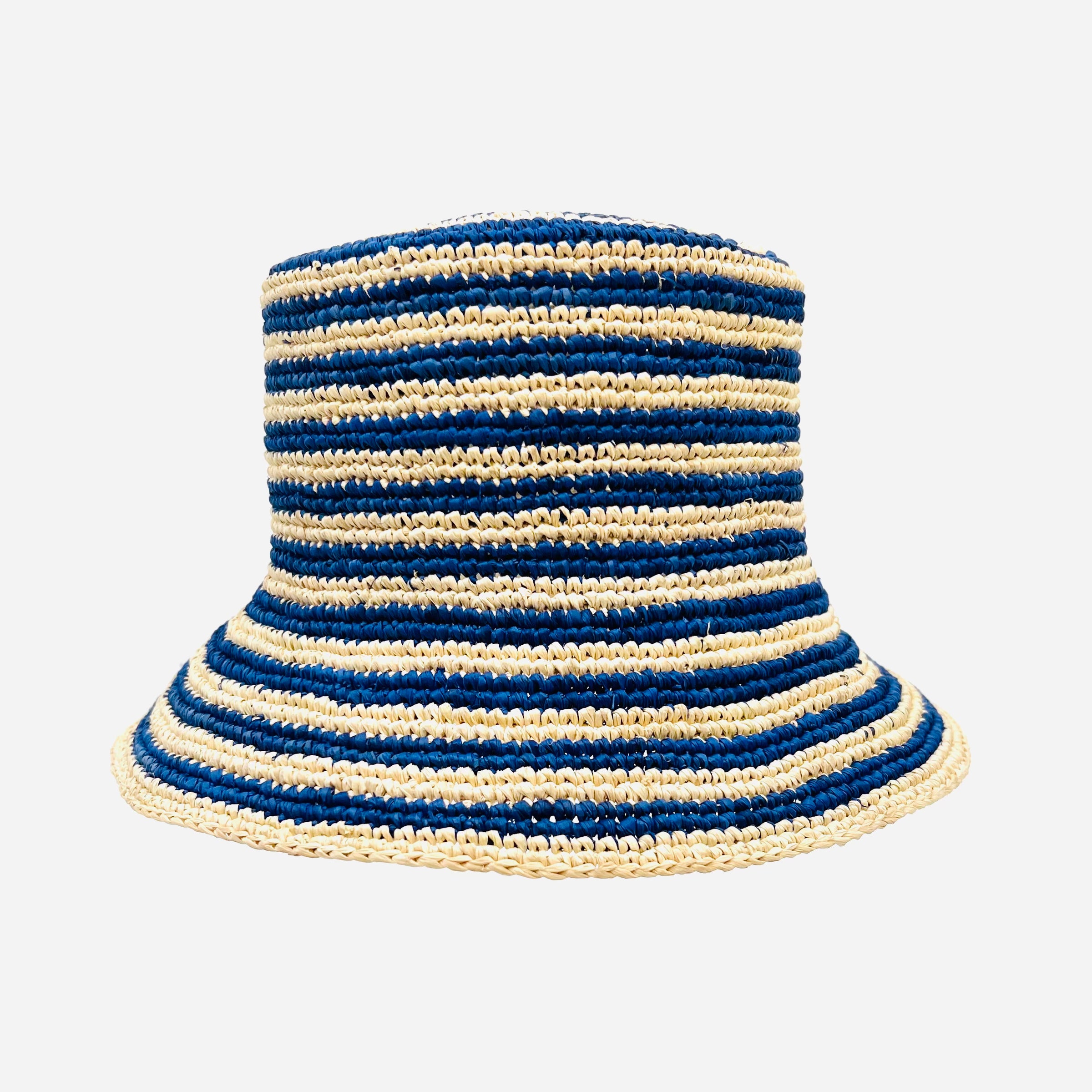 Blue and Hay Striped Beau Raffia Bucket Hat