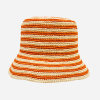 Orange and Hay Striped Beau Raffia Bucket Hat