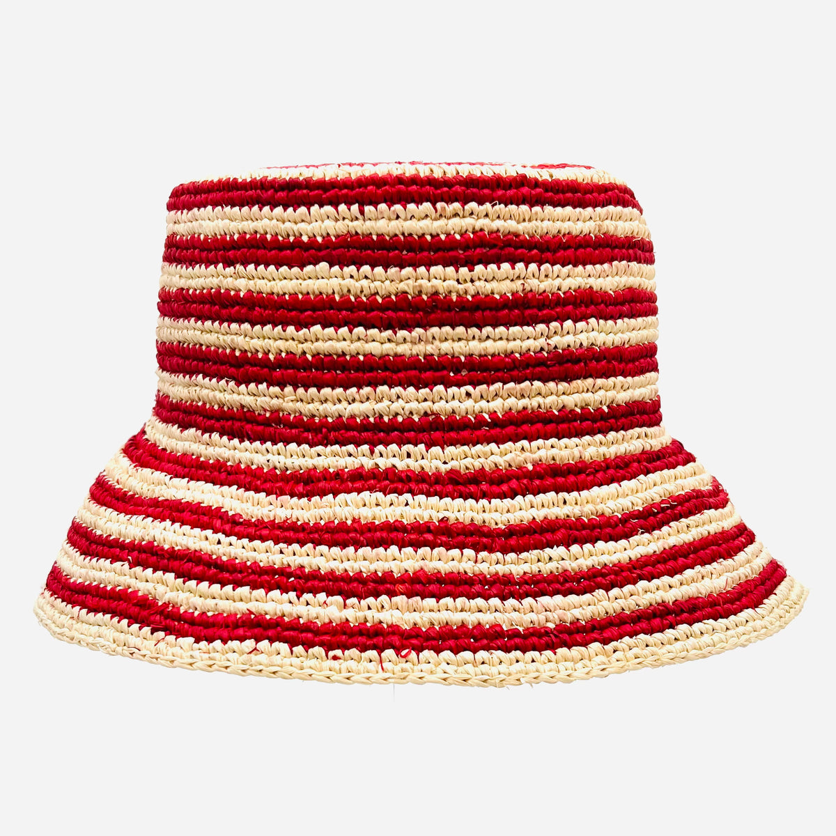Red and Hay Striped Beau Raffia Bucket Hat