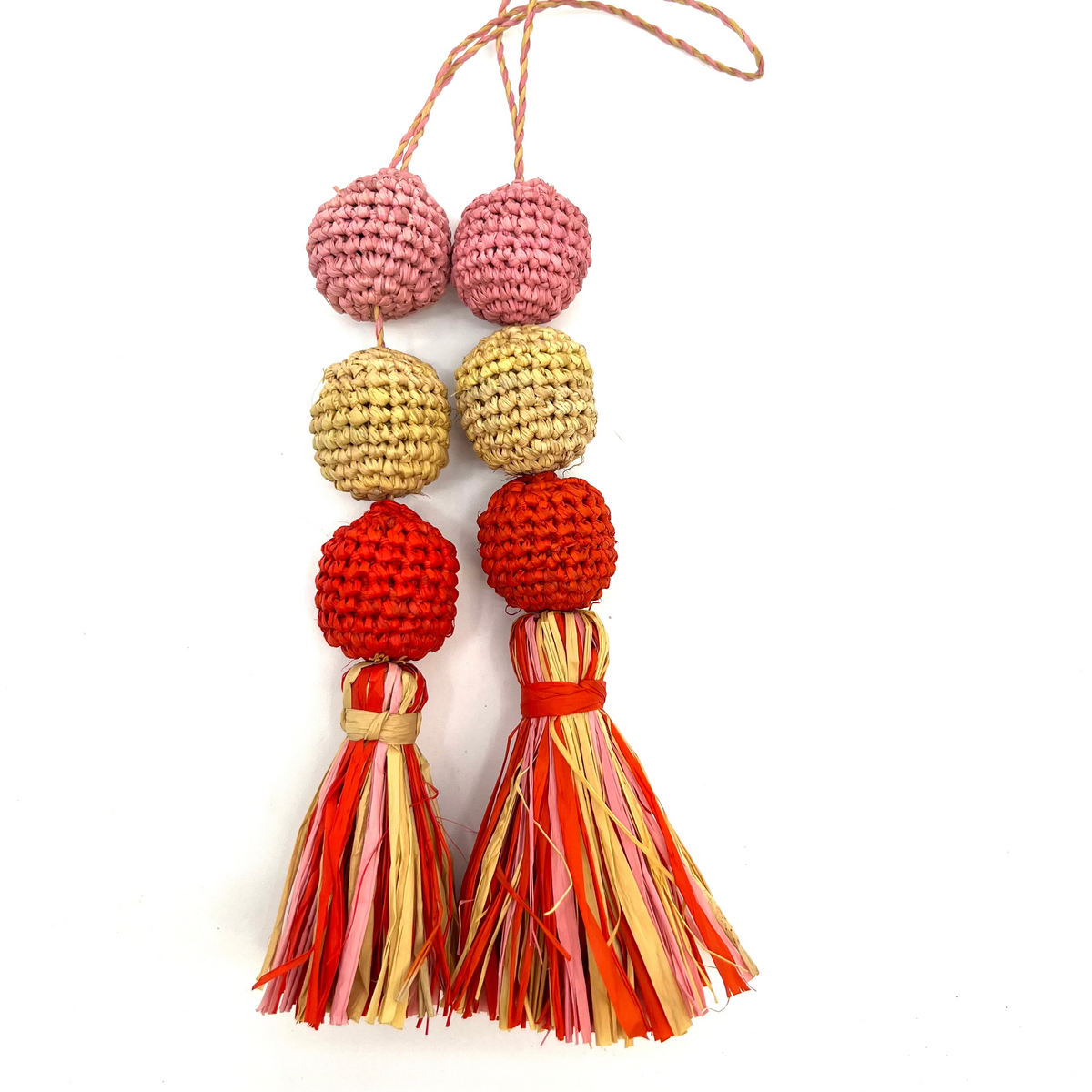 Pastel Pink and Yellow Ball Raffia Bag Charm