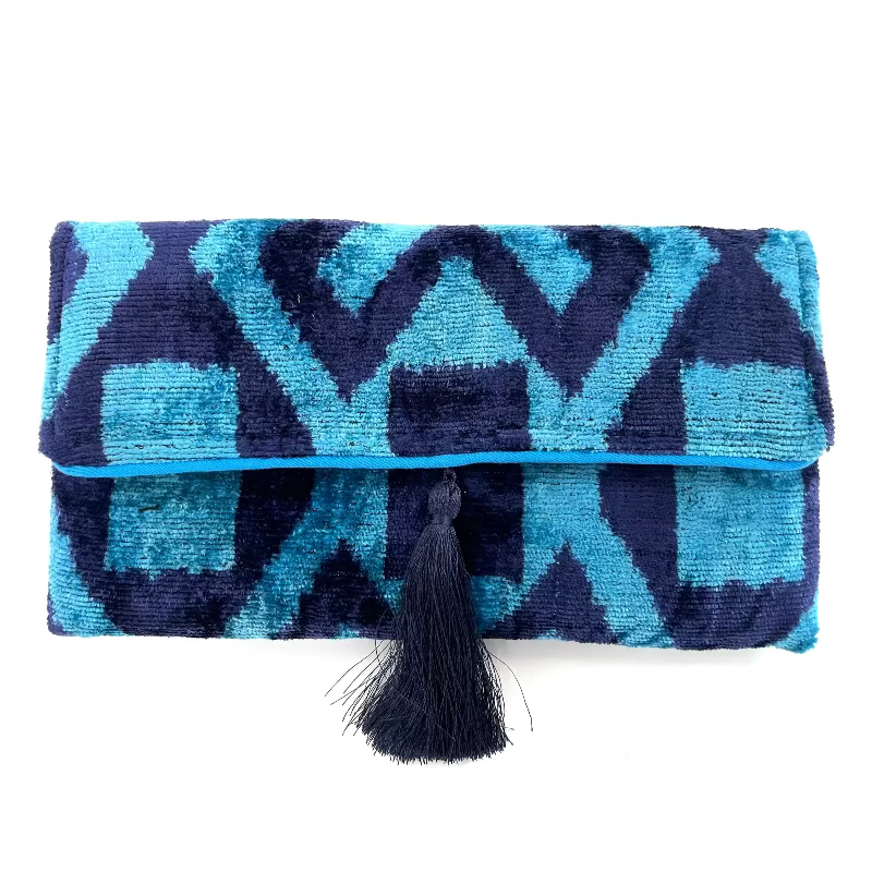 Blue and Navy Lily Tassel Clutch