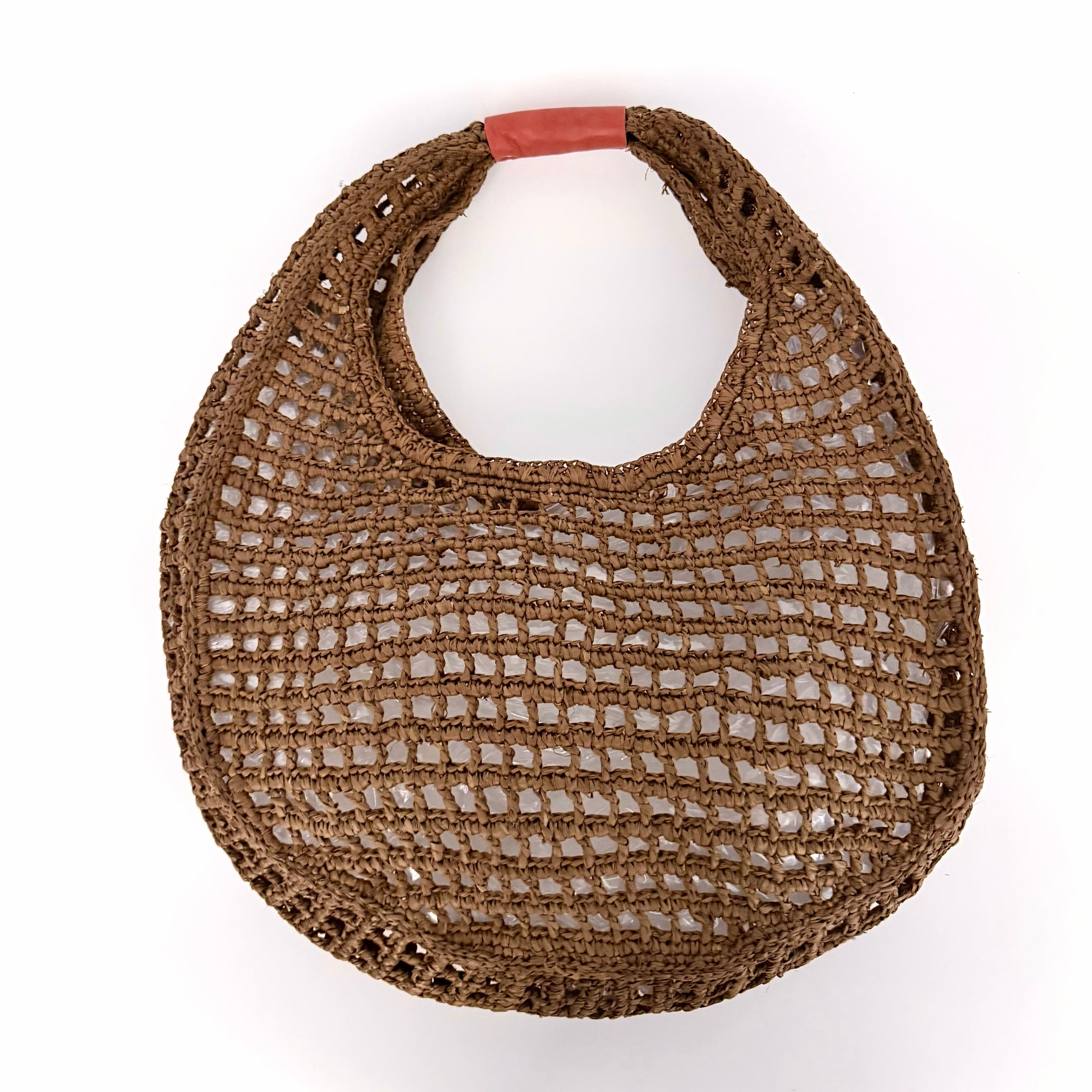 Isla Cinnamon Open Weave Raffia Bag